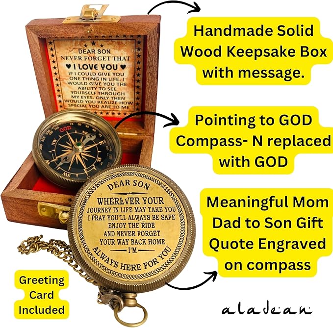 Inspiration Gift for Men Women Engraved Compass - Go Confidently - Thoreau Quote, You're Awesome Employee, Coworker Meaningful Gift for him her