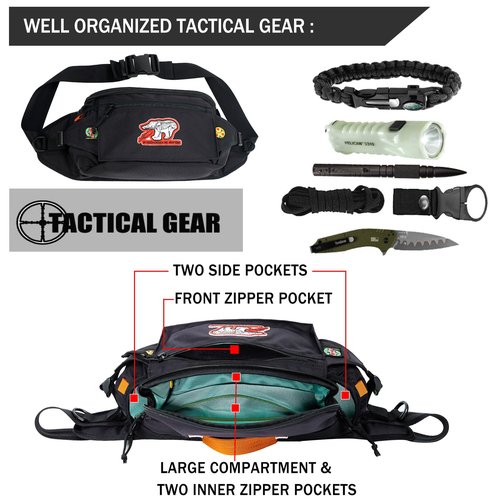 Rough Enough Tactical Fanny Pack for Men Crossbody Large Waist Bag for Travel Fishing Hiking Hunting Black 5L