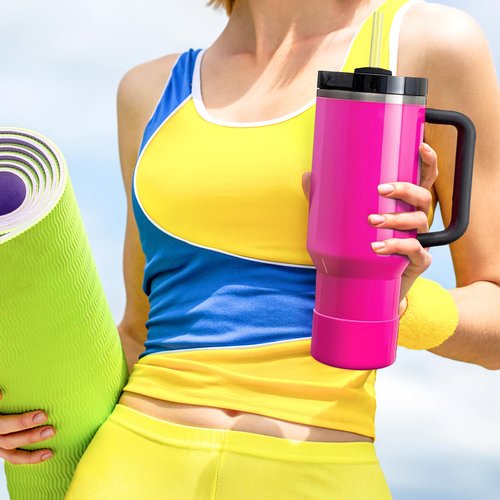 2Pcs Neon Silicone Boot Compatible with Stanley Cup 20-40oz, Hydro Flask 12-24oz & Simple Modern 20-40oz, Antislip Sleeve for More Tumbler & Water Bottle of 2.8-2.95" Base, Electric Pink & Neon Black
