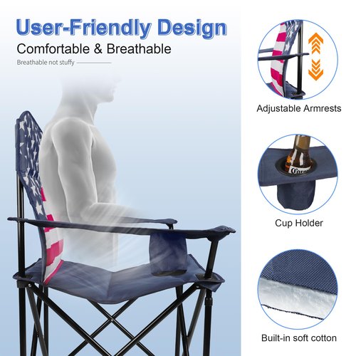 Folding Camping Chairs 2 Pack:Oversized Padded Lawn Chair for Adult,Collapsible for Outdoor,Camp,Fishing & Garden,350-lbs Capacity,American Flag