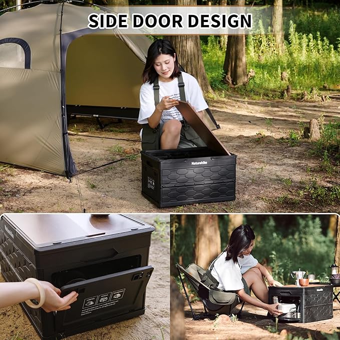 Naturehike Lispace Camping Table with Storage Box, 50L Collapsible Trunk Organizer with Lid, Folding Storage Bin for Camping Picnic Home