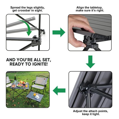 EHHLY Portable Folding Camping Table, Small Compact Aluminum Beach Picnic Table, Lightweight Collapsible Outdoor Camp Tables That Folds & Rolls Up, Beach Gear Essentials Camp Accessories, Grey