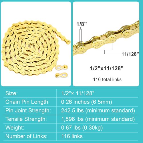 6/7/8 Speed Gold Bike Chain, Bicycle Chain Bike Parts Chain Replacement for Road Mountain Racing Cycling E-Bike MTB BMX (Gold 6/7/8 Speed)