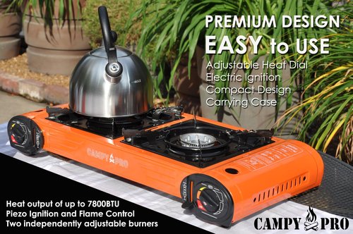 Campy Pro 2-Burner Butane Camping Stove – Portable Outdoor Gas Grill with Carrying Case for BBQ, RV, Picnic, Tailgating, and Camping Cooking