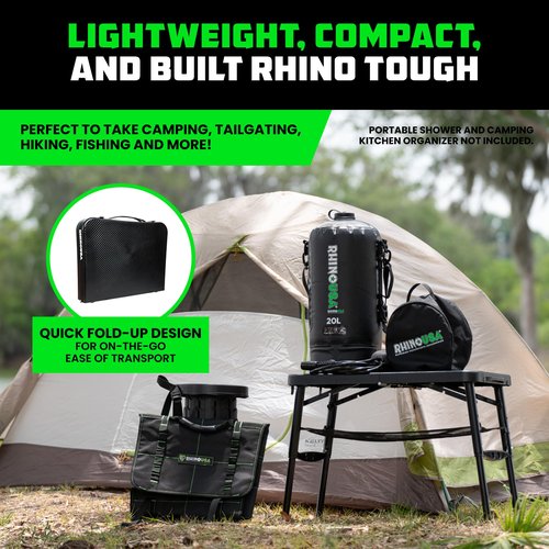 Rhino USA Portable Camping Table and Stool Set - Lightweight Foldable Camp Tables with Net for Beach Trips, Fishing, Picnic, Cooking & Much More (Black)