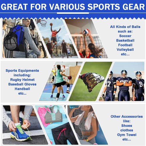 KAEGREEL Drawstring Soccer Bag Foldable Basketball Football Backpack Versatile Sports Bag with Detachable Ball Mesh Bag for Gym Volleyball Baseball Yoga, Blue