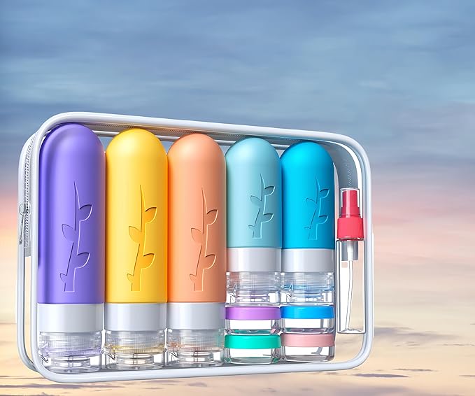 19pack Travel Bottles for Toiletries, TSA Approved Silicone Travel Size Containers for toiletries, Refillable & Leakproof Travel shampoo and conditioner bottles
