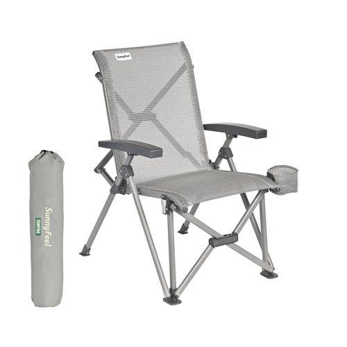 SUNNYFEEL Ergonomic High-Back Camping Chair - 1 Second Folding Chair with 500lbs Capacity, Breathable Back Support for Outdoor, Lawn, Hiking, Fishing (Grey)