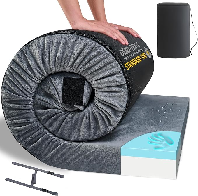 HomeMate CertiPUR-US Memory Foam Camping Mattress Pad Portable Roll Up Mattress for Adults Sleeping Mat Cot Mattress Pad