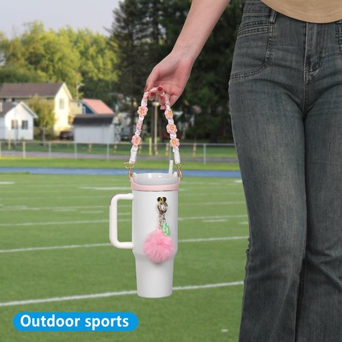 Wongeto Stanley Cup Accessories Set Including Water Bottle Handle Strap, Stanley Charms Cute Keychain for Stanley 30oz 40oz Tumbler Stanley Accessories- Woven Stanley Handle Strap(Pink)