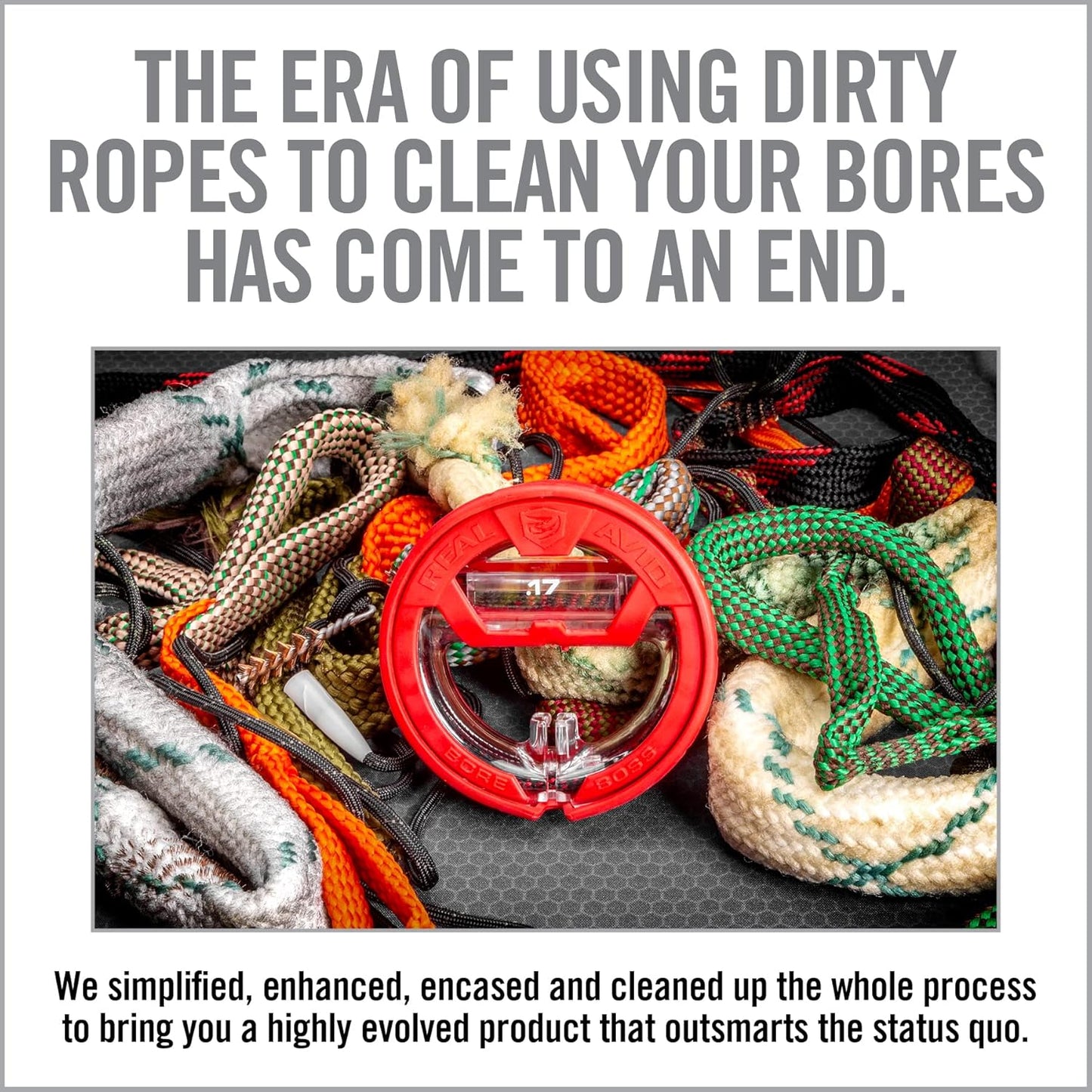 Real Avid Bore Boss Gun Cleaning System - Rapid Pull Through Barrel & Bore Cleaning Cable with Integrated Brush & Mop - Choose Style Below