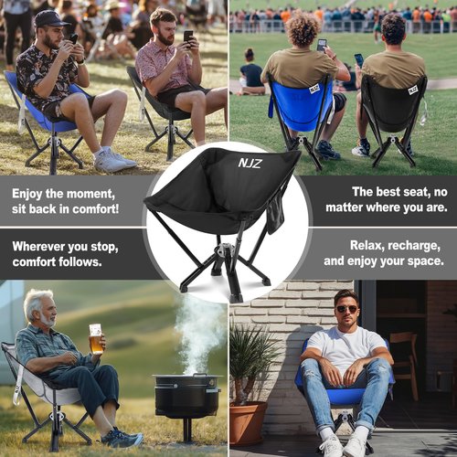 NJZ Compact Camping Chair, Portable Comfortable Camping Chair for Adults - 600 LBS Capacity Sturdy Camping Folding Chair with Quick Setup & Carry Bag Compact Camp Chair (Black)
