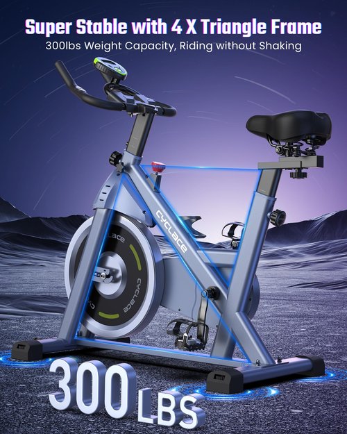 Cyclace Exercise Bike, Brake Pad Indoor Cycling Bike Stationary, Low Noise, 300lbs Weight Capacity