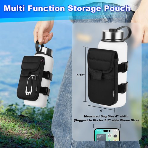 Cosmos Water Bottle Pouch Accessories for Gym Sports Hiking Running Walking Workout, Fits 18-40 Oz Bottle, Storage Pocket for Cell Phone Keys Cards Earphones
