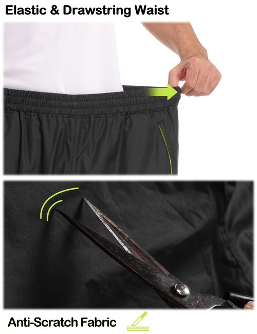 KUTOOK Waterproof Rain Pants Men Outdoor Pantalón Impermeable para Hombre Breathable Pants Work Motorcycle Hiking Fishing,Black Green L