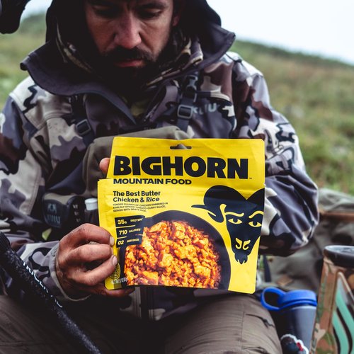 BIGHORN Mountain Food The Best Butter Chicken and Rice - contains 6 packs | 12 servings | 210g Protein | 4,260 Calories - premium freeze dried meals for backpacking food - dehydrated camping food for backpacking meals - ideal camping meals just add water
