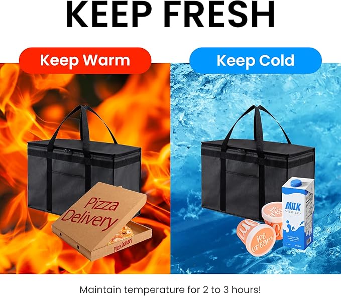 NZ home XXL Insulated Cooler Bag and Food Warmer for Delivery & Grocery Shopping with Zippered Top, Gray (1 Pack)