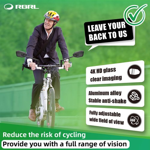 RBRL Bicycle Mirror, Aluminum Alloy Bike Mirror Handlebar Mount, Anti-shake & Break-proof, Foldable HD Real Glass Rotatable Ebike Accessories, Bike Rear View Mirror for Ebike Scooter (Left)