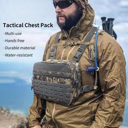 SMONT Camouflage Grey Tactical Chest Pack Tactical Chest Rig Molle Chest Pack Military Grade Water Resistant Nylon Adjustable Molle Straps Outdoor Hiking Edc Gear For Men Women 9.5 Inch