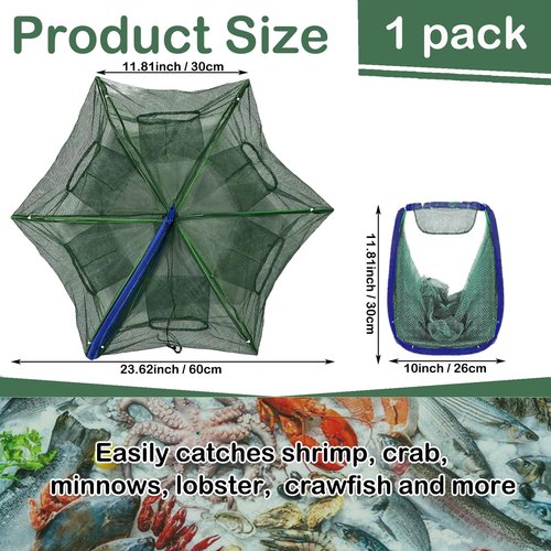 Leukate Collapsible Fishing Bait Minnow Trap - Durable Fish Trap Net for Minnow, Crab, Crayfish, Shrimp Fish Trap Net - Designed for Minnows and Beyond (Blue, 6-Hole-1Pic)