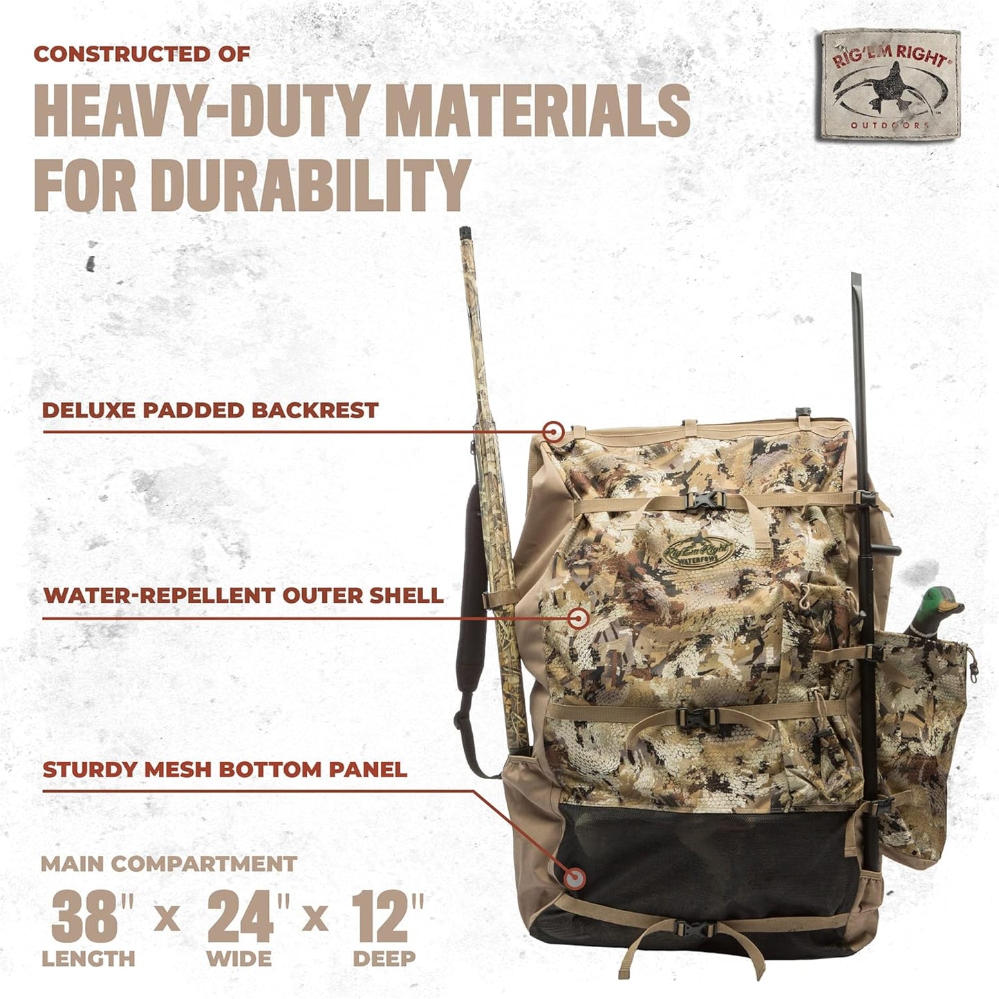 Rig'Em Right Waterfowl Refuge Runner Decoy Duck Hunting Backpack with Deluxe Padded Backrest and Shoulder Straps (Gore Optifade Marsh Camo)