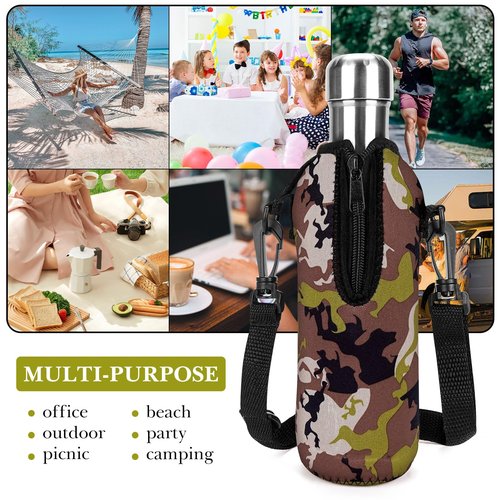 Linkidea Neoprene Water Bottle Carrier with Strap Compatible with S Original, Koodee, MIRA 17oz Cola Shaped Bottle, Insulated Waterbottle Sling Bag Holder with Shoulder Strap, Camo