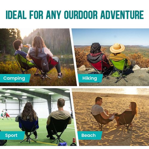 TCEK Swivel Portable Chair - Small Compact Collapsible Folding Chairs for Adults, Setup in 8 Seconds, Lightweight Outdoor Backpack Chair for Camping, Travel, Hiking, Beach, Support 300 LBS