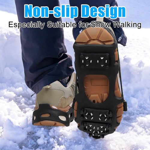 Ice Cleats Snow Traction Cleats Crampons for Shoes and Boots Men Women Anti Slip Ice Shoes Gripper Overshoe Slip-on Stretch Footwear (28 Steel with Straps, X-Large(10.5-13 men/11.5-14 Women))