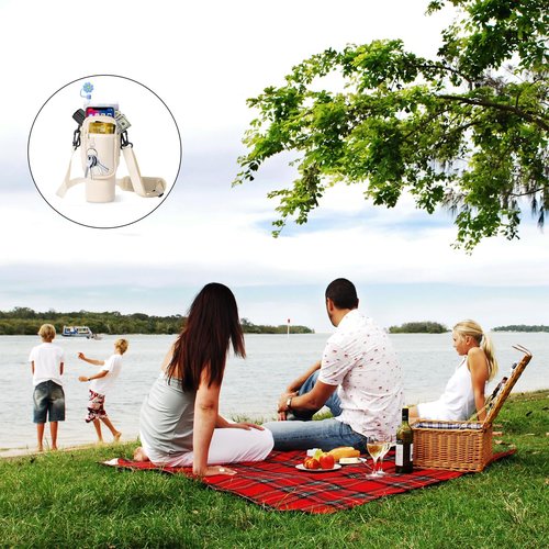 ZMD Water Bottle Carrier Bag With Phone Pocket, 40 Oz Water Bottle Holder Pouch With Adjustable Strap Cup Accessories for Hiking Travelling Camping, Beige