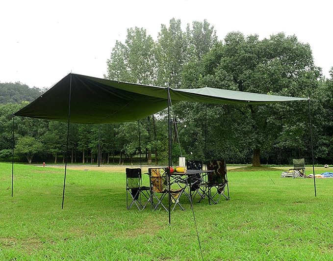 Wind Tour Portable Multifunctional Outdoor Camping Traveling Awning Backpacking Tarp Sunshade Lightweight UV Protection and PU 3000mm Waterproof Rain Fly Tarp Shelter (177×177 inches)