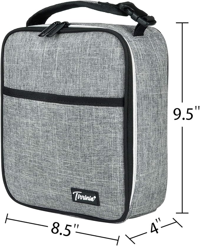 Small Insulated Lunch Bag for Men Women, Splash Proof Mini Portable Reusable Thermal Lunch Box Cooler Tote for Adults & Kids, Grey, 8.5in x 4in x 9.5in (L x W x H)