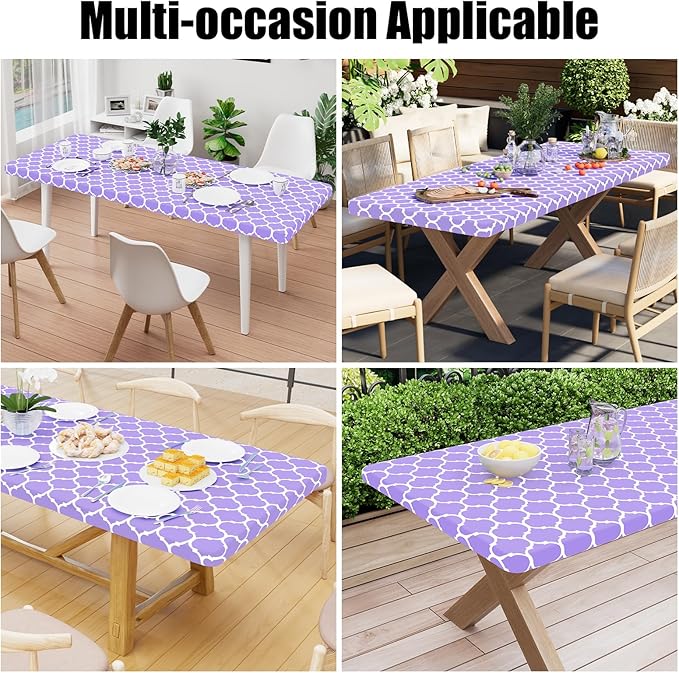 Smiry Rectangle Picnic Table Cover, Waterproof Elastic Fitted Camping Tablecloths for 6 Foot Tables, Wipeable Flannel Backed Vinyl Tablecloth Protector for Indoor, Outdoor (Lavender, 30x72 Inches)