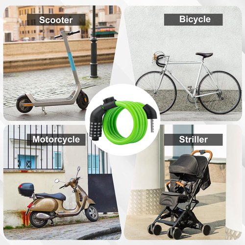 E Scooter Lock，Bike Lock 5-Digit Combination Lock 4 Feet Bike Locks Cable Heavy Duty Anti Theft Cable Locks with Mounting Bracket for Xiaomi M365/Max/GXL/Ninebot/Segway Scooter/Moto/Bicycle