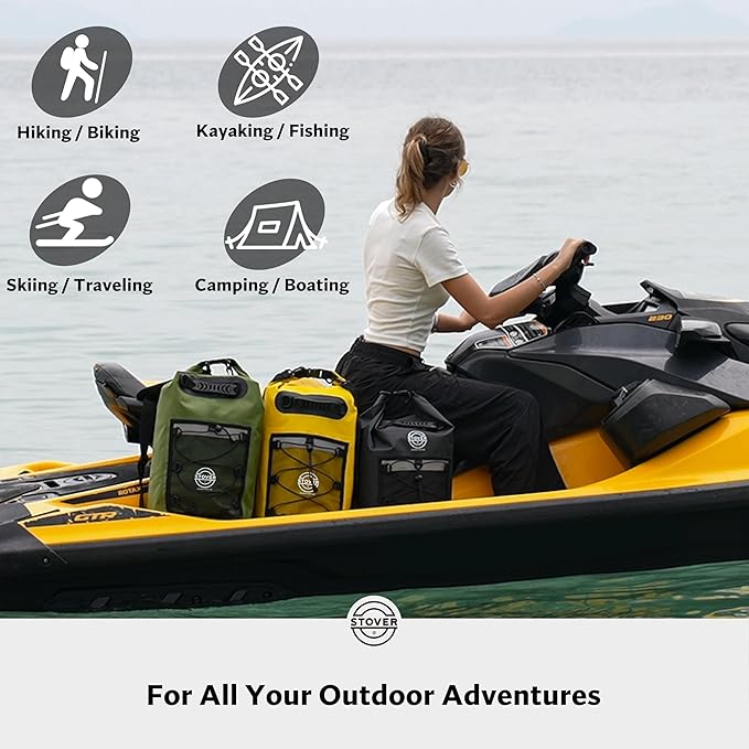 STOVER 5/10/25/30/40/55L Waterproof Dry Backpack- Medium Floating Dry Bag for Kayaking, Travel, Tubing, Hiking, Fishing, Camping, Motorcycles & Beach, Heavy Duty Roll Top Men/Women (Green)