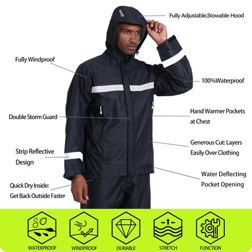 NAVIS MARINE Durable Men's Waterproof Sailing Jacket : Lightweight, Breathable,Reflective Outdoor Gear for Hiking and Fishing(Carbon XXX-Large)