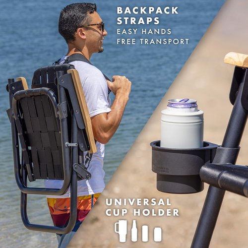 GoSports Outdoors WOVN Beach Backpack Chair - Premium Folding Camping Chair - 9 Styles Available - Black