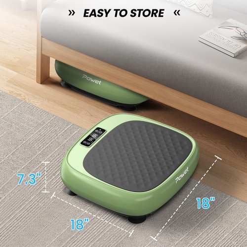POWET Mini Vibration Plate Exercise Machine, Whole Body Workout Waver Vibration Plate for Lymphatic Drainage with 5 Setting Modes, 99 Speed Levels for Shaping, Toning - Green