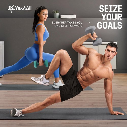 Yes4All Square Neoprene Dumbbell Set for Women/Men, Workout Hand Weight Dumbbells Set of 2, 2lb - 20lb with 4 Colors, Anti-Roll, Anti-Slip Exercise Dumbbells Weights for Home Gym, 2lbs - Beige - Pair