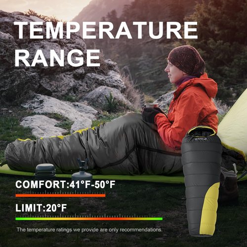 Cold Weather Mummy Sleeping Bag, Winter Sleeping Bag, 40-50℉ Sleeping Bags for Adults, Waterproof Lightweight Sleep Bag, Camping Gear for Backpacking Hiking Travel & Other Outdoor Activities
