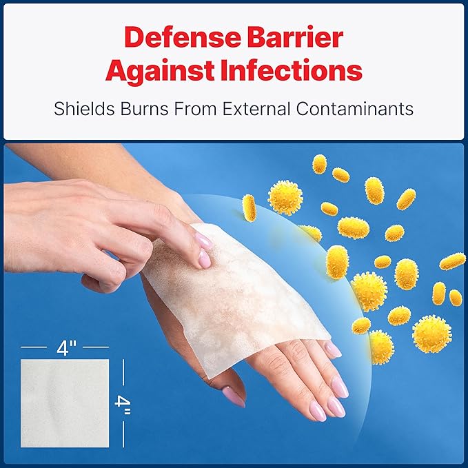 BurnFix® Hydrogel Burn Dressings 8-Pack – 4×4″ Sterile Gel-Infused Foam Patches for 1st & 2nd Degree Burns, Sunburns & Scalds | Instant Cooling Relief & Fast-Healing Non-Stick First Aid Essential (8)