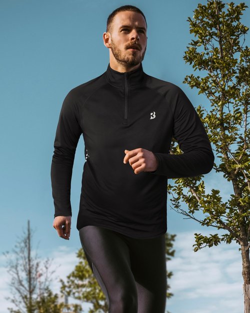 Roadbox UPF 50+ Long Sleeve Shirts for Men - Quarter Zip Pullover Quick Dry Rash Guard for Running Golf Fishing Workout Black