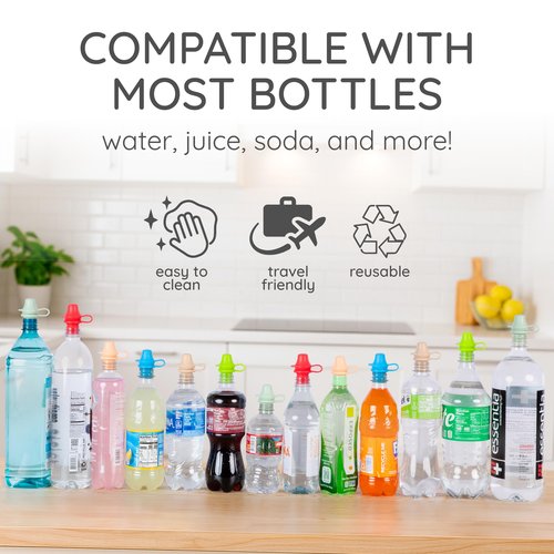 Kiddikap Original Water Bottle Topper for Toddlers – 100% Silicone Sippy Top Spout with Protective Cap makes the Bottle Top a Spill Proof Lid for Kids and Adults - 6 Pack - (Original And Pastel)