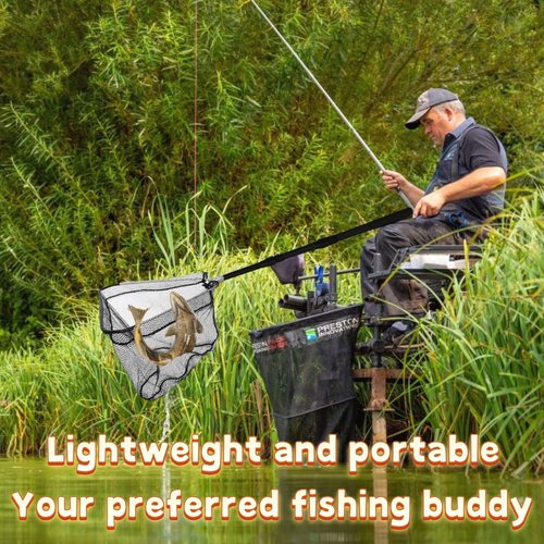 Tacklurenet Folding Kayak Fishing Net With Telescopic Handle - Three Adjustable Sizes 50in-38in-30in - Rubber Granule Nonslip Gloves and Storage Bag Included