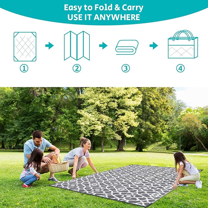 HEBE Outdoor Rug 8'x10' for Patios Waterproof Clearance Reversible Patio Mat Plastic Straw Rug RV Camping Mat Outside Area Rug Carpet for Camping RV,Porch,Deck,Balcony,Camper,Backyard