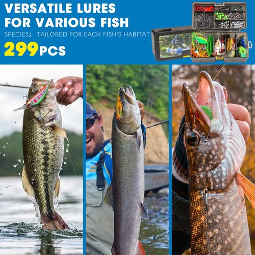 THKFISH Fishing Lures Kit, Bass Fishing Gear Kit for Freshwater Saltwater Tackle Box with Tackle Included Topwater Baits, Spinner bait, Frog, Hooks/Weights Accessories Gift for Adults