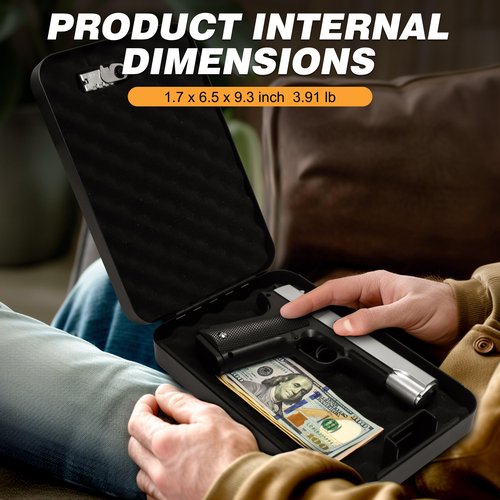 Portable Gun Safe for Pistols, Small Handgun Lock Box with Combination Lock or Key Lock, Portable Travel Pistol Safe for Travel, Home, Car (Large-Key)