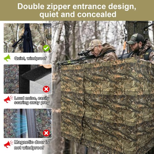 Tree Stand Blind Kit 138'' X 35.4'' Universal 2 Man Tree Stand Blinds For Deer Hunting Tree Stand Camouflage Silent Tree Stand Skirt Deer Ladder Stand Blind Kit Colorfast Treestand Blind Accessories