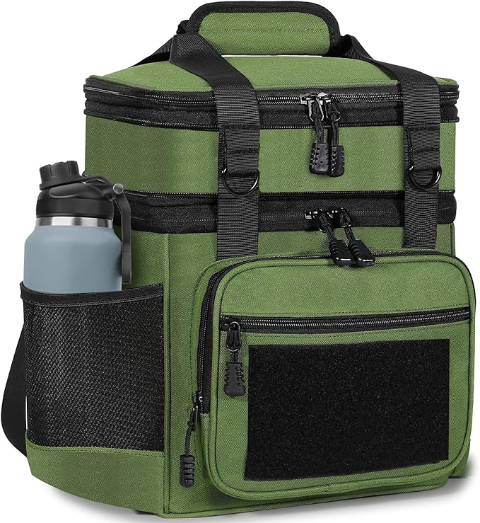 Double Deck Insulated Lunch Box, Expandable XLarge Lunch Bag Leakproof Cooler Bag Lunch Pail for Men Women Adults Work Shifts Travel Daytrip,22L,Army Green