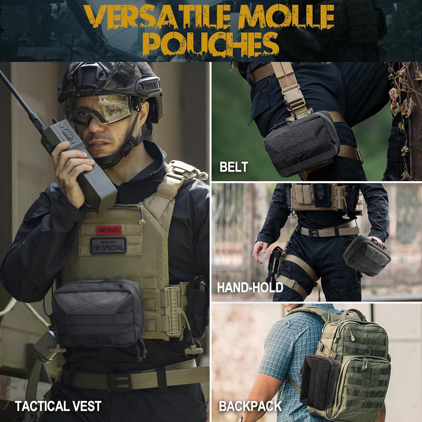 OneTigris Tactical Molle Pouches,Large Admin Pouch Utility Tool Pouch, Multi-Purpose Molle Accessories Waist Belt Pouch Bag 8" x 5" x 2.5"