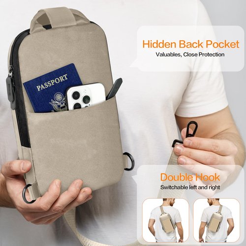 GEAMSAM Sling Bag for Men, Crossbody Bag Sling Shoulder Backpack Waterproof Lightweight Daypack Chest Bag for Work Travel, Perfect for Commute Daily Carry - Khaki